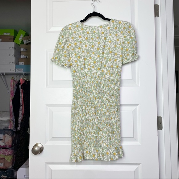 Zara Floral Daisy Print Linen Blend Smocked Mini Dress - Picture 6 of 14